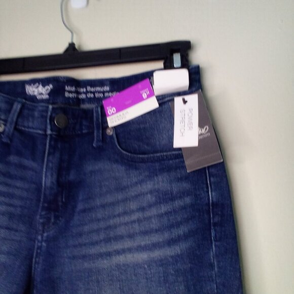 Mossimo Bermuda Shorts Women 00 Mid-Rise Power Stretch Roll Hem Denim Blue - Picture 7 of 15